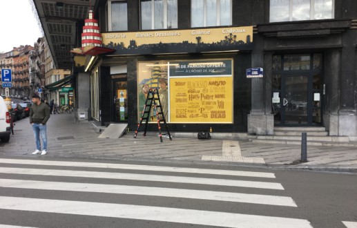 Librairie Flagey / Fresque en vinyle micro-perforé